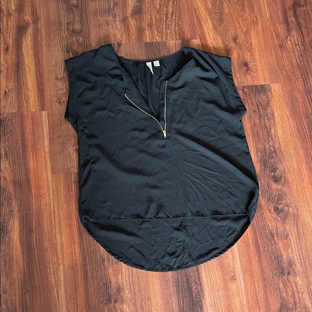 Tacera Black Blouse with Gold Zipper
